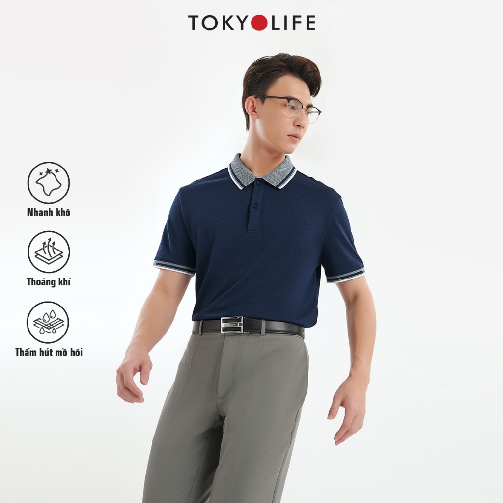 Áo Polo NAM Vỏ trấu Nano cổ ghi phối sọc viền trắng TOKYOLIFE C7POL504M