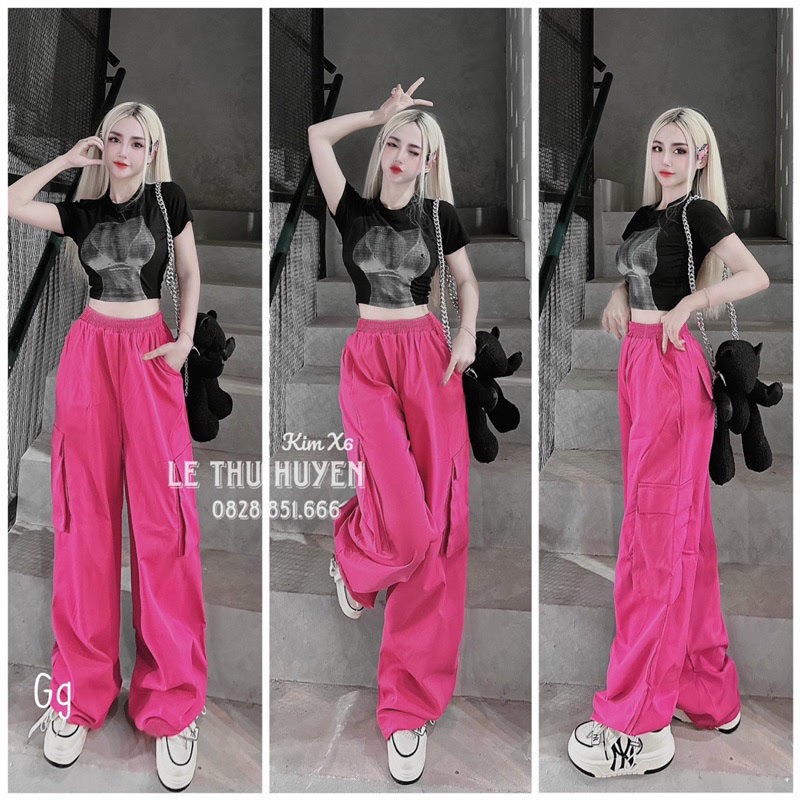 Set Áo Thun Croptop Hot Trend Quần Suông Kaki Túi Hộp Set Áo Thể Thao Cá Tính Thun Gân - Thời Trang Nữ Giá Rẻ