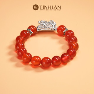 TINH LÂM Vòng Tay Phong Thủy Mã Não Đỏ - Charm Tỳ Hưu