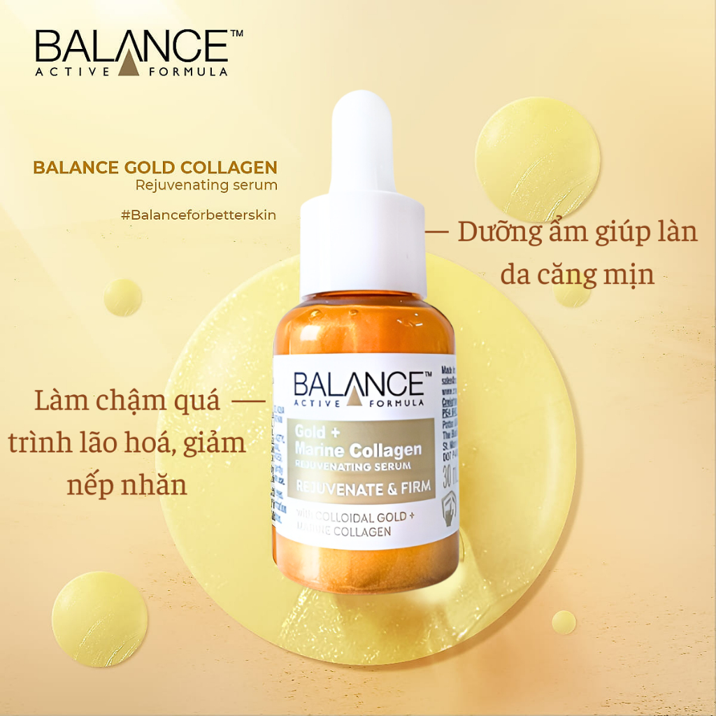 Serum Balance Gold Collagen, Tinh Chất Trẻ Hóa Sáng Da Mờ Nếp Nhăn Phục Hồi Tái Tạo Da Collagen + Peptides 30ml
