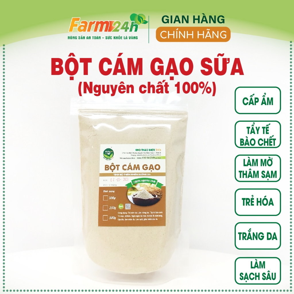 Bột cám gạo sữa nguyên chất 100% dưỡng da, cấp ẩm, làm sạch, se khít lỗ chân lông, ngăn ngừa lão hóa I Farm 24h