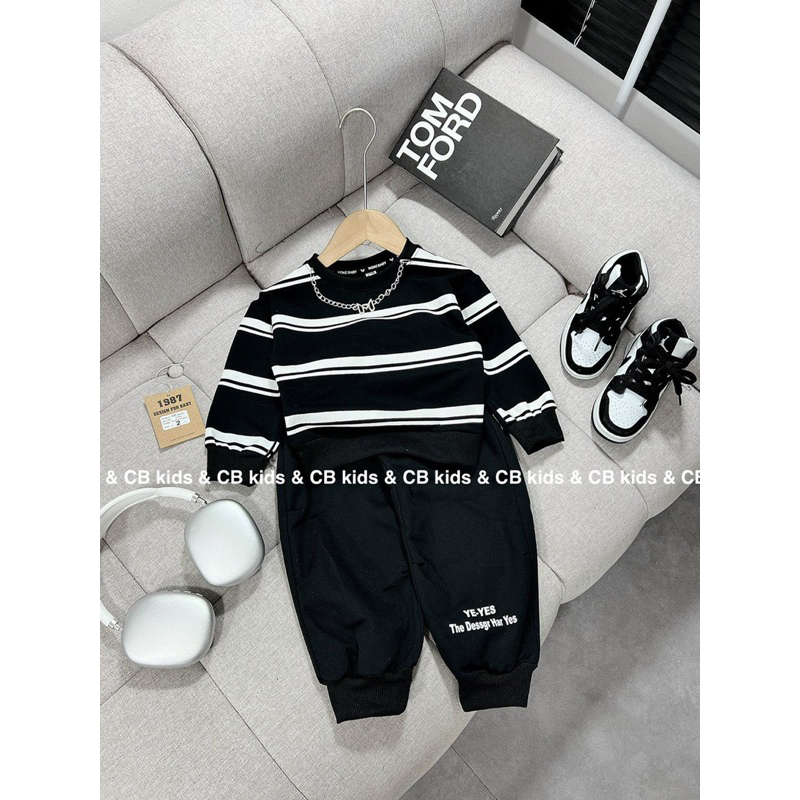 Sét bộ nỉ da cá cho bé trai phối kaki giặt mềm