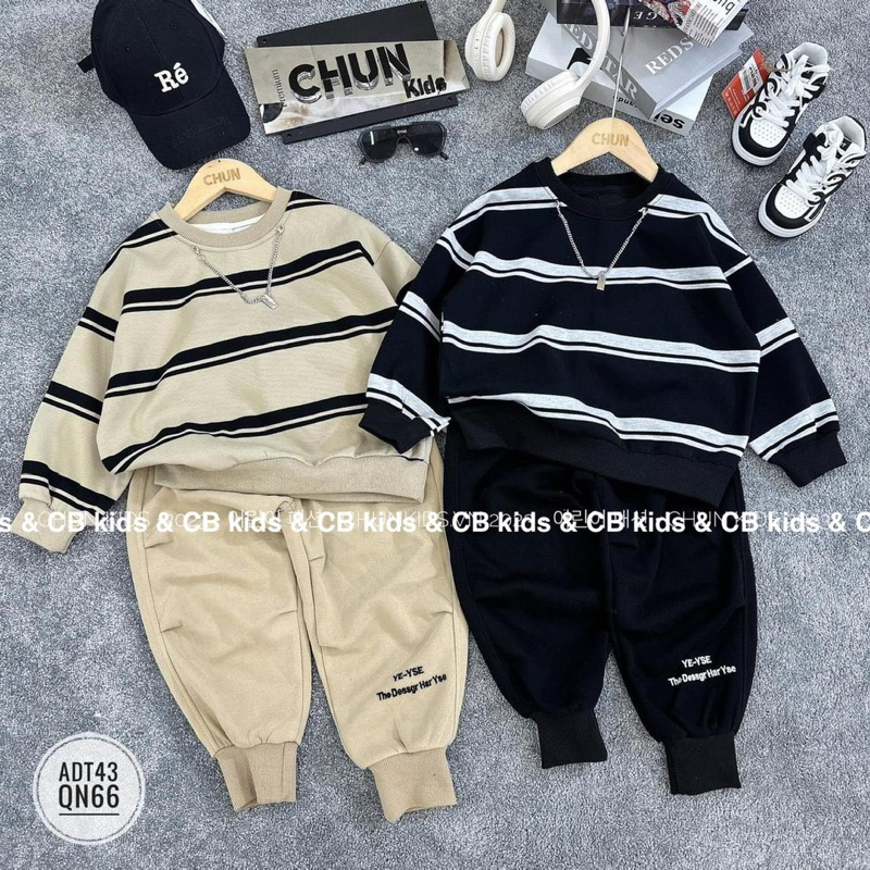 Sét bộ nỉ da cá cho bé trai phối kaki giặt mềm