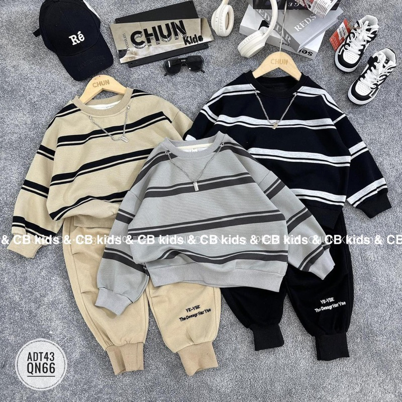 Sét bộ nỉ da cá cho bé trai phối kaki giặt mềm