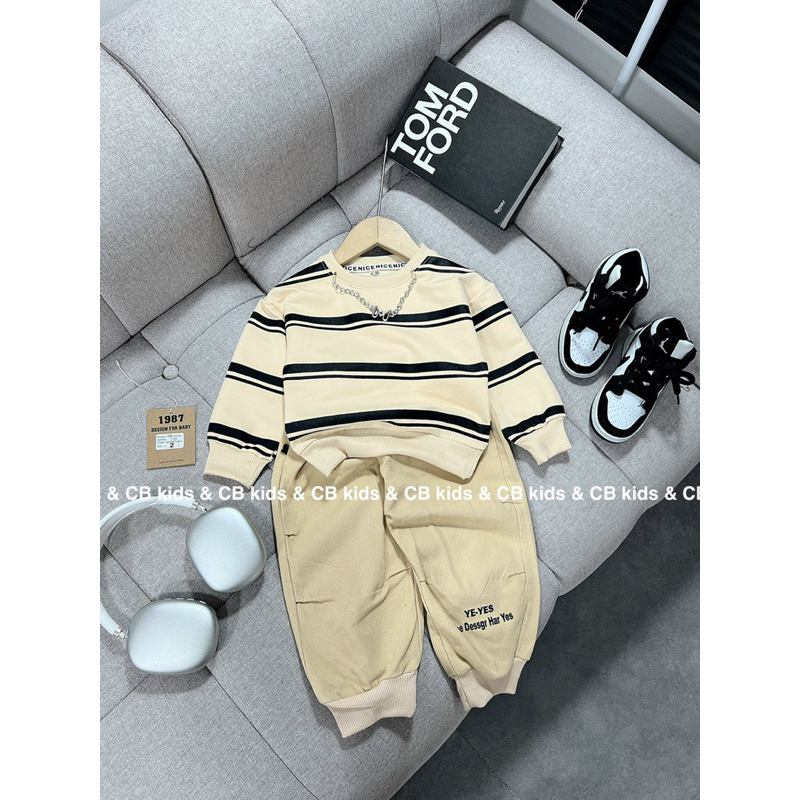 Sét bộ nỉ da cá cho bé trai phối kaki giặt mềm