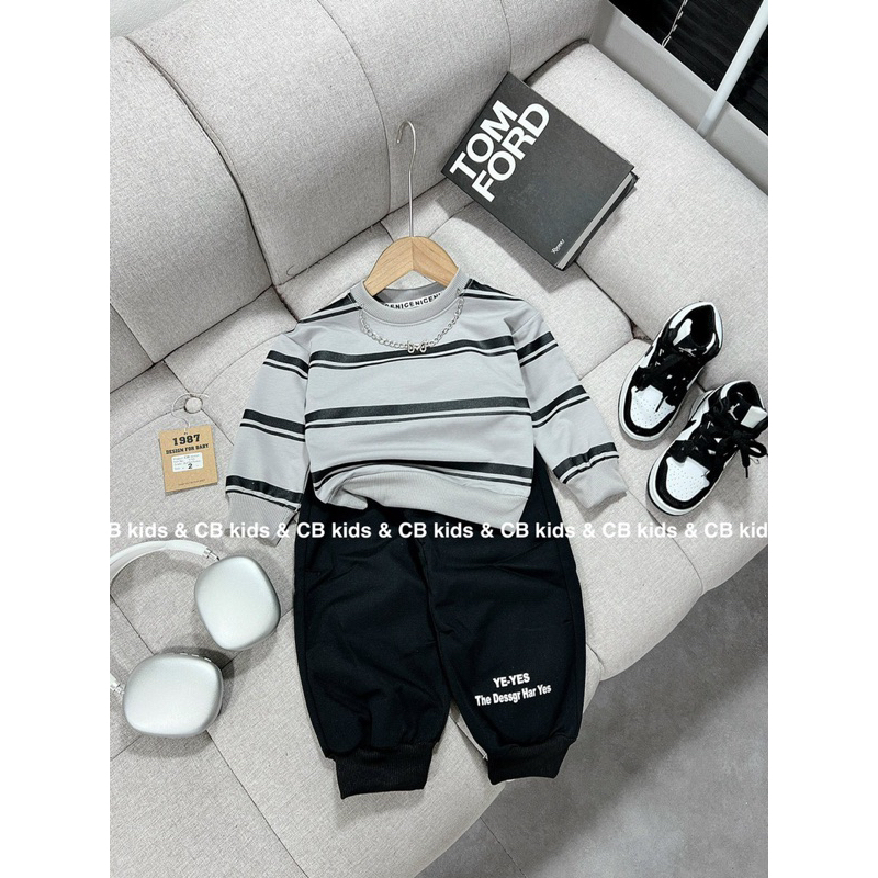 Sét bộ nỉ da cá cho bé trai phối kaki giặt mềm