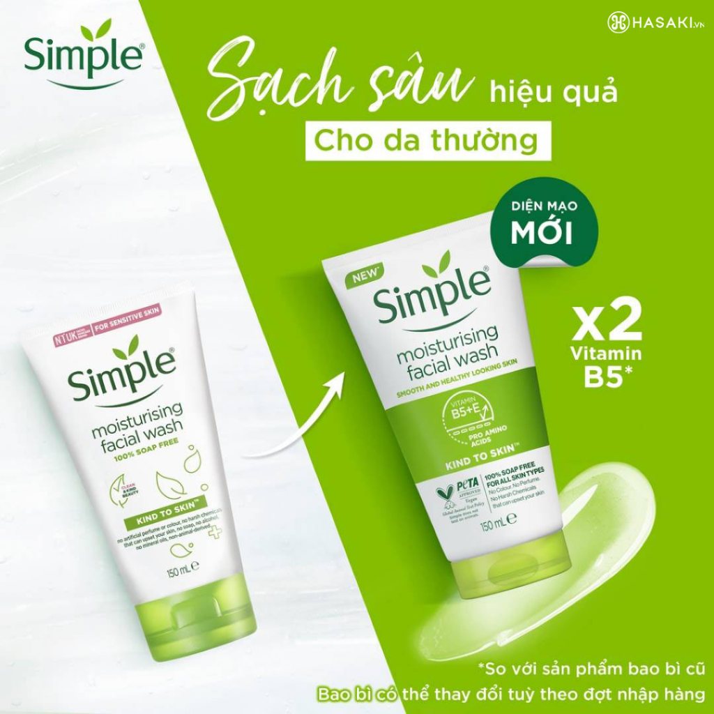 Sữa rửa mặt Simple lành tính sạch thoáng cho da nhạy cảm 150ml