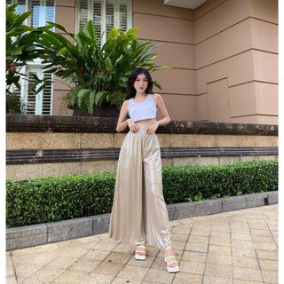 Quần Dài Vải Polyester Vàng gold, Eo Thun - Lovadova 22T03C004