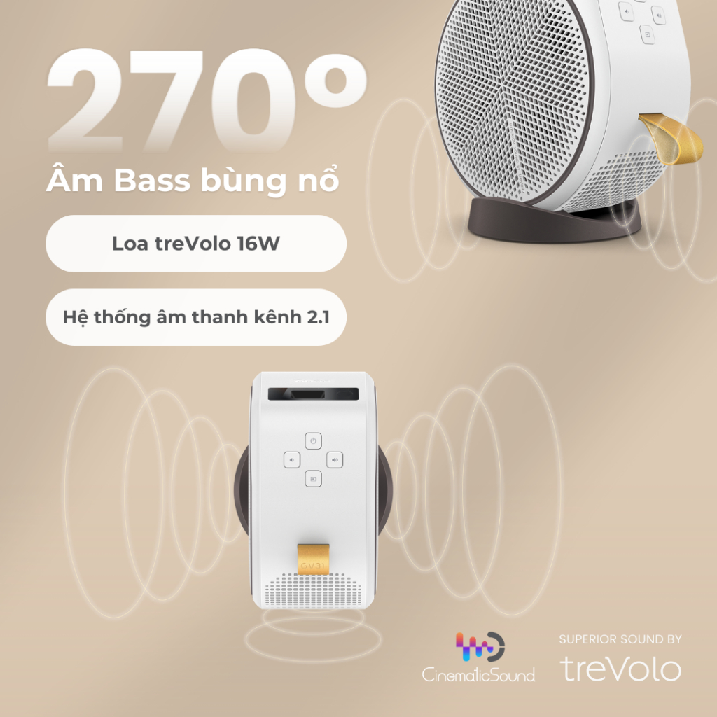 Máy chiếu mini không dây BenQ GV31 tích hợp Android TV Full HD, hệ thống loa 2.1, góc chiếu linh hoạt