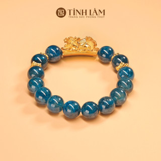Tinh lâm vòng tay phong thủy apatite - charm tỳ hưu bọc vàng
