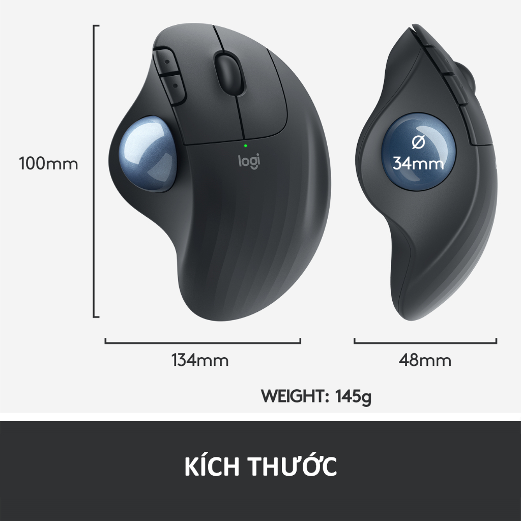 Chuột không dây Công Thái Học Logitech Ergo M575 -  Bluetooth, USB USB 2.4Ghz, Trackball ngón cái