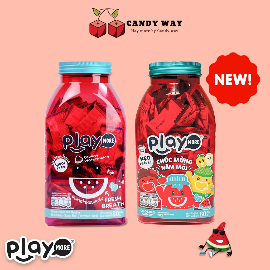 Kẹo Playmore dưa hấu khổng lồ - Hũ 80g - Kẹo ngậm không đường - ĐÃ CÓ PHIÊN BẢN 2024