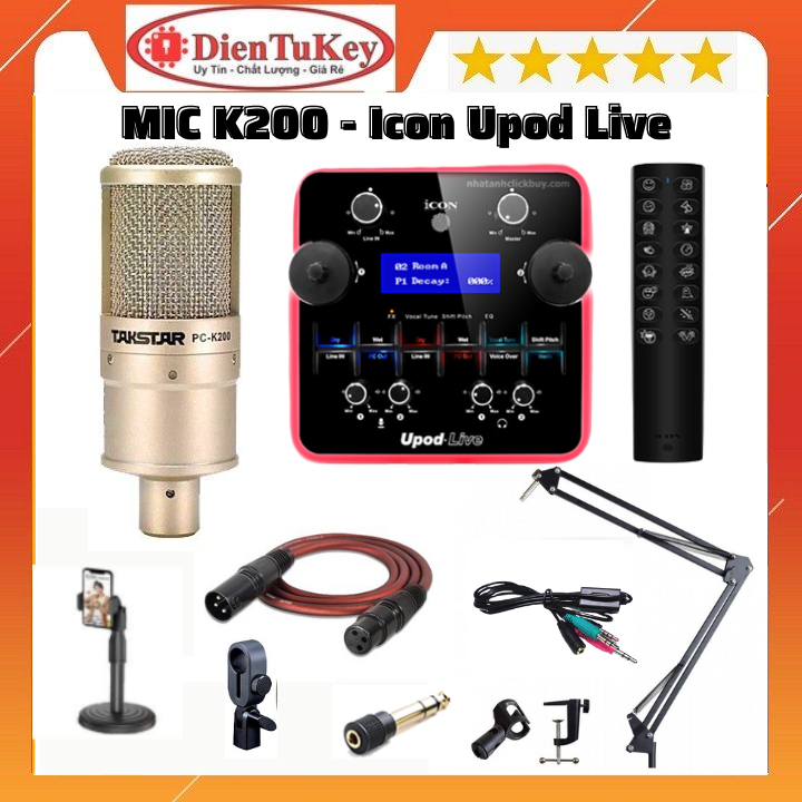 Bộ Combo Mic Thu Âm Hát Livestream Sound Card Icon Upod Live và Mic thu âm Takstar K200 Thu Âm Điện Thoại Máy Tính