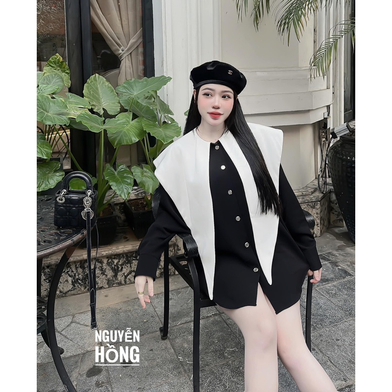 Áo nữ phối cổ lá dáng chùm mông cá tính