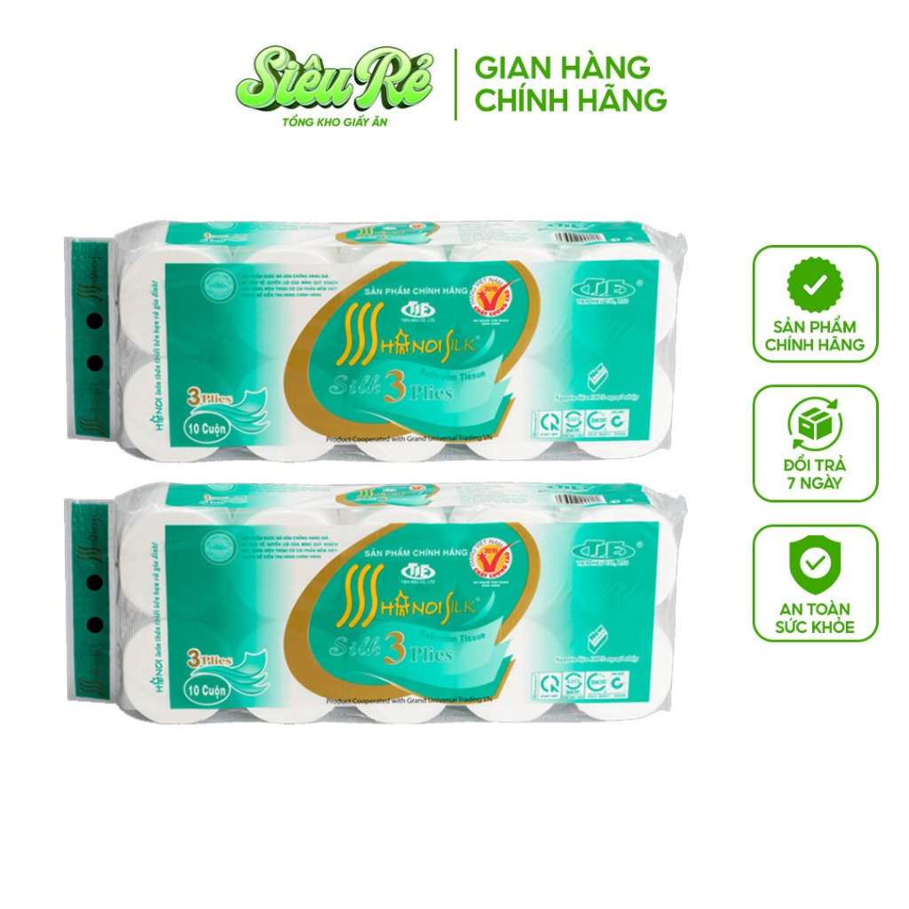 Giấy vệ sinh Hà Nội SILK giấy đa năng RM không lõi 3 lớp màu xanh tan nhanh trong nước bịch 10 cuộn GL05