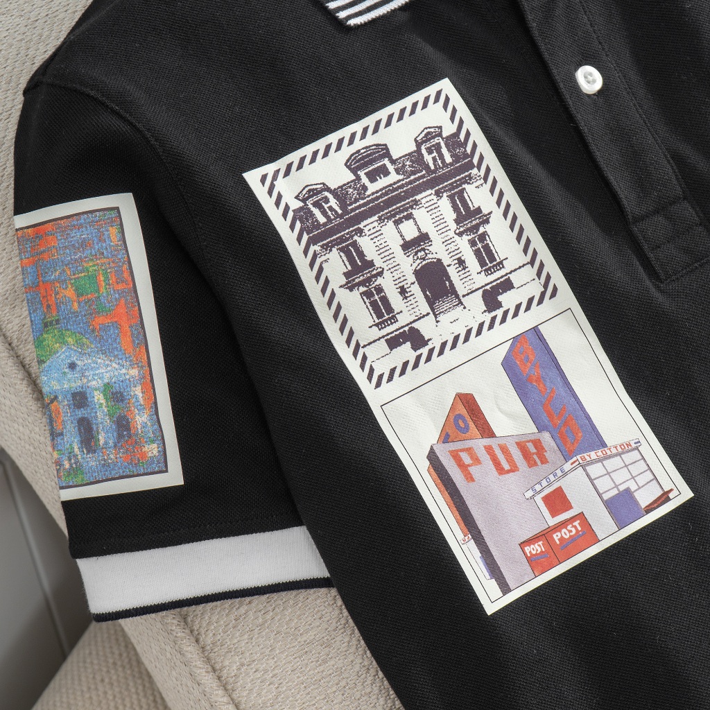 Áo Thun Nam Cao Cấp Polo Đen In Decal Retro BY COTTON