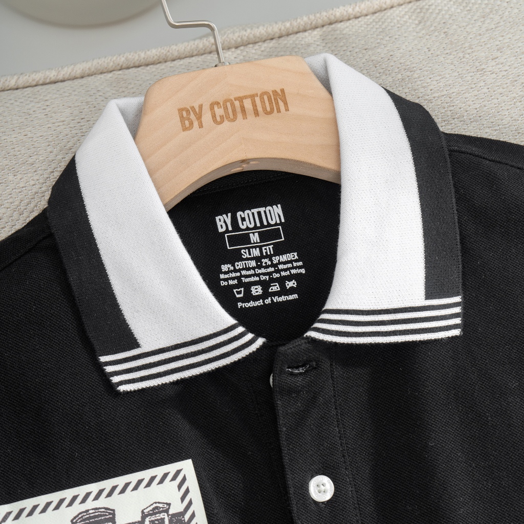 Áo Thun Nam Cao Cấp Polo Đen In Decal Retro BY COTTON