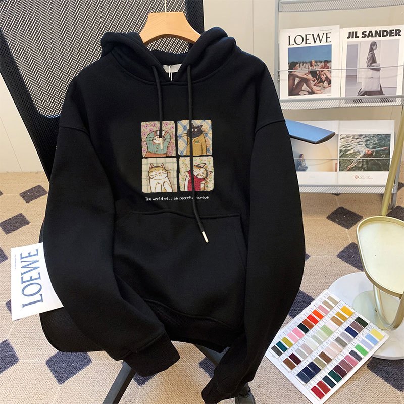 Áo hoodie nữ form rộng - Áo nỉ thu đông có mũ in hình thời trang - Loza G0088