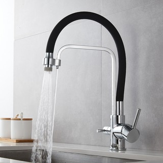 Vòi rửa chén bát 3 đường nước cần cao su mềm, củ vòi chất liệu đồng mạ crom bảo hàng 5 năm - KIEL HOME