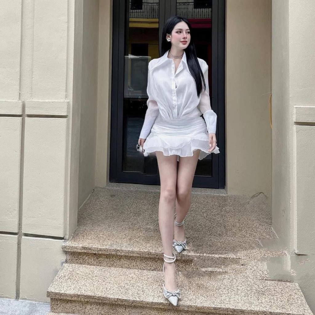 Váy tơ tiểu thư tay dài  by Thư Váy V36