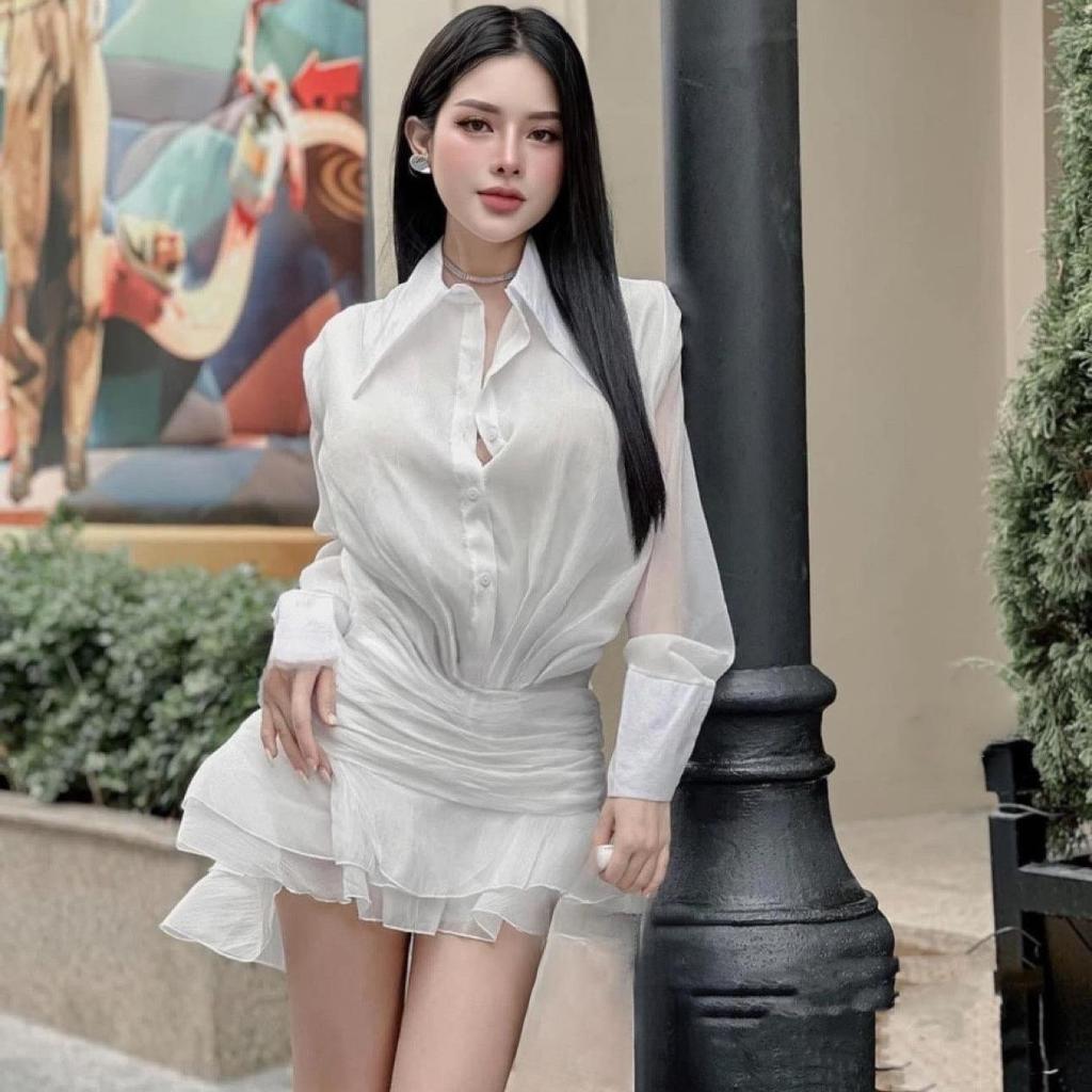 Váy tơ tiểu thư tay dài  by Thư Váy V36