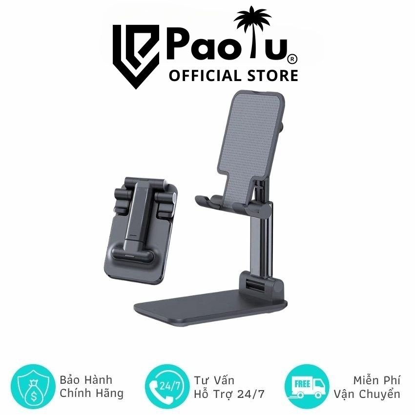 Giá Đỡ Điện Thoại Máy Tính Bảng Gấp Gọn Đen, Livestream, Học Online, Để Bàn Quay Phim Ghi Hình Đa Năng Paolu