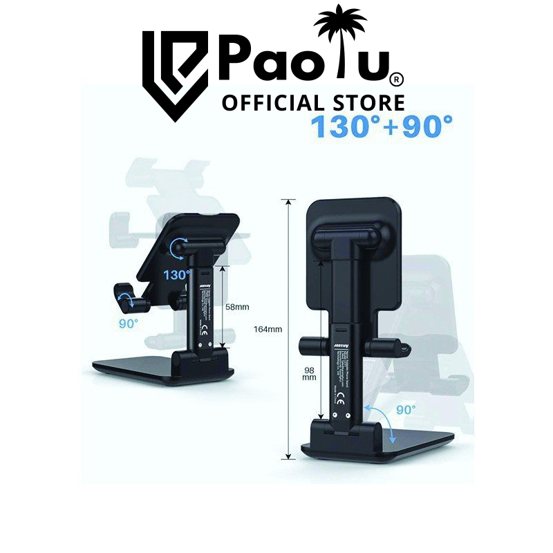 Giá Đỡ Điện Thoại Máy Tính Bảng Gấp Gọn Đen, Livestream, Học Online, Để Bàn Quay Phim Ghi Hình Đa Năng Paolu