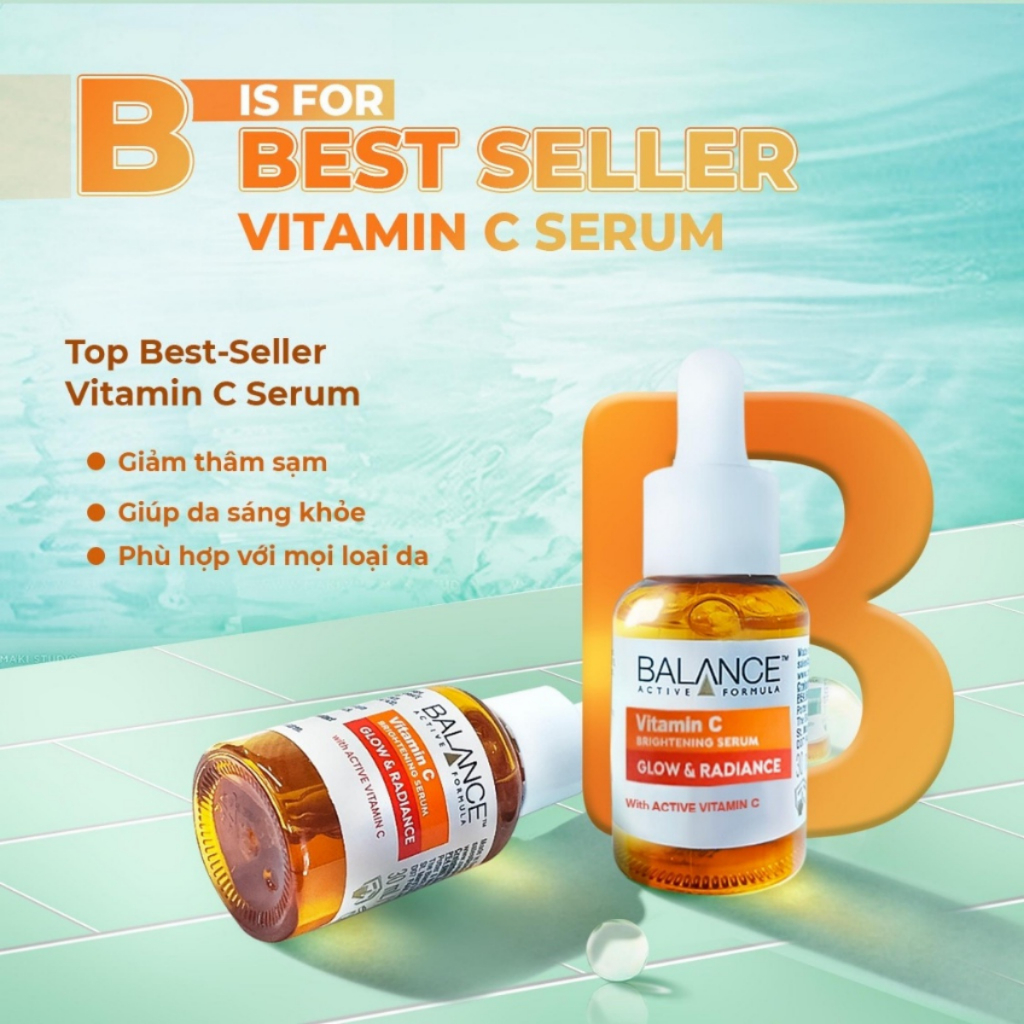 Serum Balance Vitamin C, Tinh Chất Trắng Sáng Da Mặt Mờ Thâm Nám Phục Hồi Da Active Formula Brightening 30ml/ 60ml