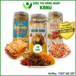 Khô mix 3 vị khô mực, khô heo, khô gà thơm ngon 200g, mực cán, mực sợi ăn vặt ngon