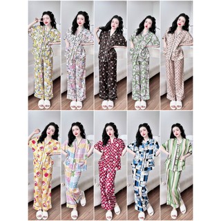 Bộ đồ ngủ cánh dơi <65kg chất liệu lụa xước thấm hút tốt, thoáng mát mặc dễ chịu S1127