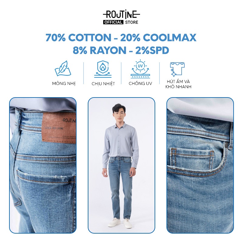 Quần Jean Nam Premium Trơn Co Giãn Form Slim - Routine 10F22DPA025