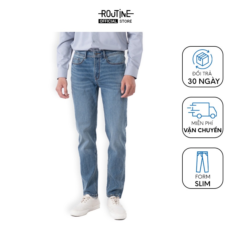 Quần Jean Nam Premium Trơn Co Giãn Form Slim - Routine 10F22DPA025