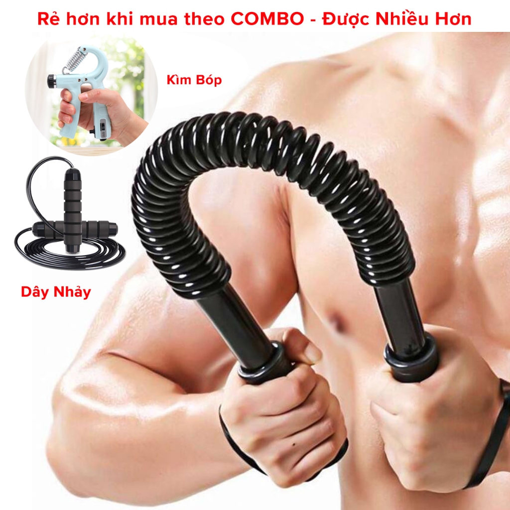 Combo 3 Món Gậy Bẻ Lò Xo + Kìm Bóp Tay Đếm Số ECO + Dây Nhảy Lõi Thép Kháng Lực 20kg 30kg 40kg 50kg 60kg Hãng Amalife