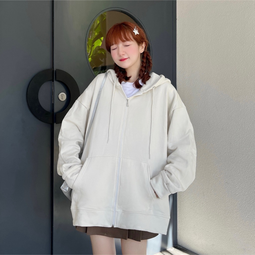 Áo Khoác Nỉ Hoodie Zip Trơn Form Rộng Nam Nữ Unisex