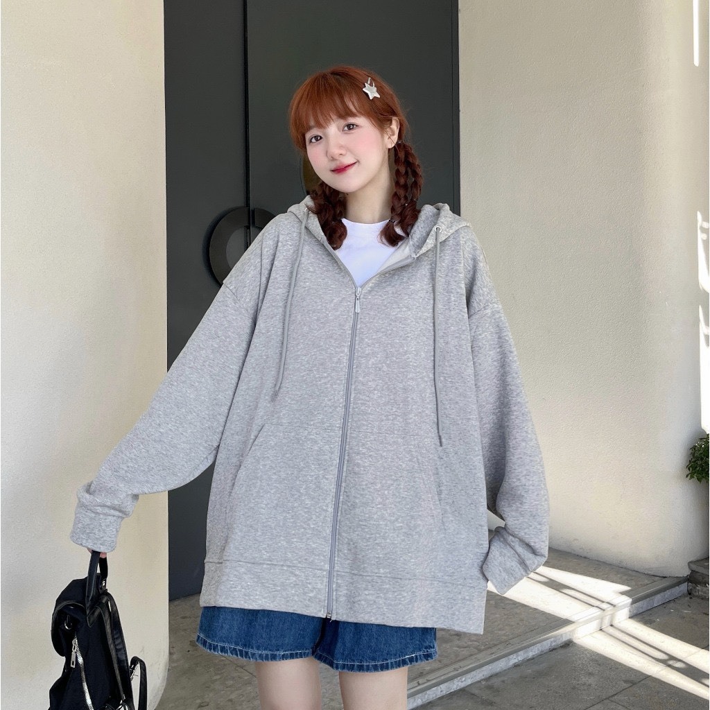 Áo Khoác Nỉ Hoodie Zip Trơn Form Rộng Nam Nữ Unisex
