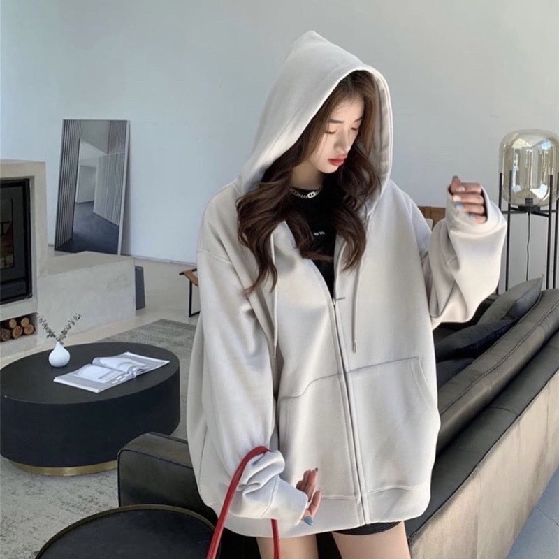 Áo Khoác Nỉ Hoodie Zip Trơn Form Rộng Nam Nữ Unisex