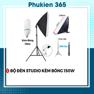 Bộ đèn studio chụp ảnh kèm bóng 150w + chân đèn 2m1 - softbox 50x70cm - chính hãng phukien 365
