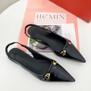 Giày slingback đế bệt mũi nhọn da bóng sang chảnh