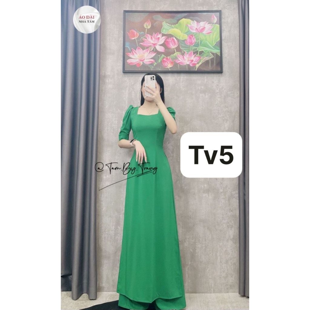 BỘ ÁO DÀI TRƠN CỔ VUÔNG TAY BỒNG  , ÁO DÀI NHÀ TẤM