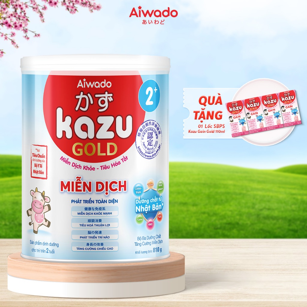 Sữa bột Aiwado KAZU MIỄN DỊCH GOLD 810g 2+ (trên 24 tháng) - SỮA MÁT MIỄN DỊCH