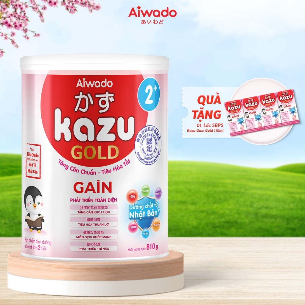 Sữa bột Aiwado Kazu Gain Gold 2+ lon 810g - cho bé trên 24 tháng tuổi - SỮA MÁT TĂNG CÂN