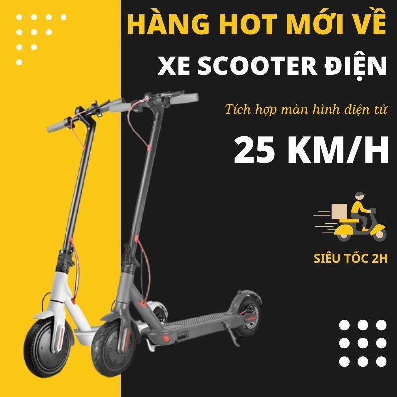 Xe scooter điện gấp gọn,Xe điện scooter bánh 8.5inch, tích hợp màn hình điện tử 15km/lần sạc, tốc độ tối đa 25km