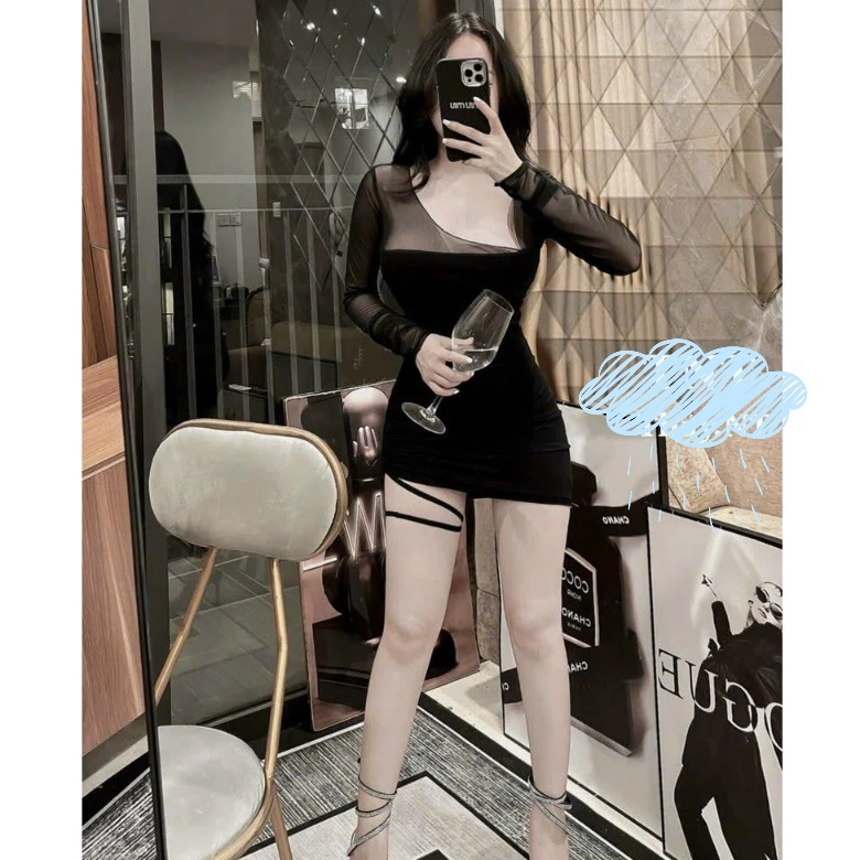 Đầm body Form ngắn tay dài phối lưới chất thun dẻo siêu xinh