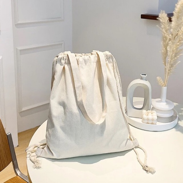 🍃 𝗕𝗮𝗹𝗼 𝘃𝗮̉𝗶 𝗸𝗲̀𝗺 𝗾𝘂𝗮𝗶 𝘅𝗮́𝗰𝗵 𝟮 𝗶𝗻 𝟭 | Balo vải cotton mộc màu trắng kem |