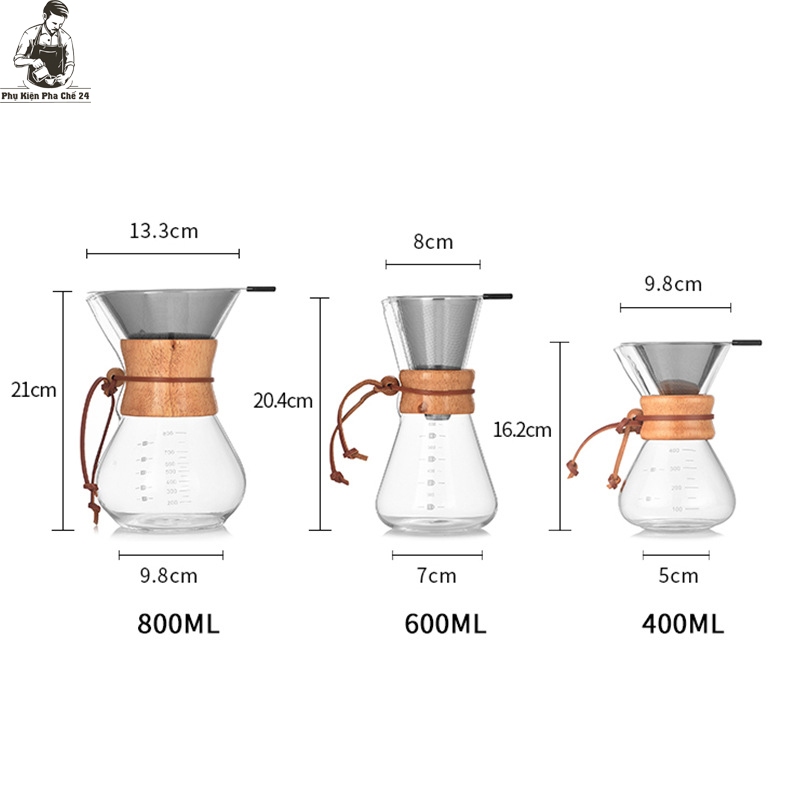 Bình Chemex Pha Cà Phê Pour Over Drip Brew V60 Thủy Tinh
