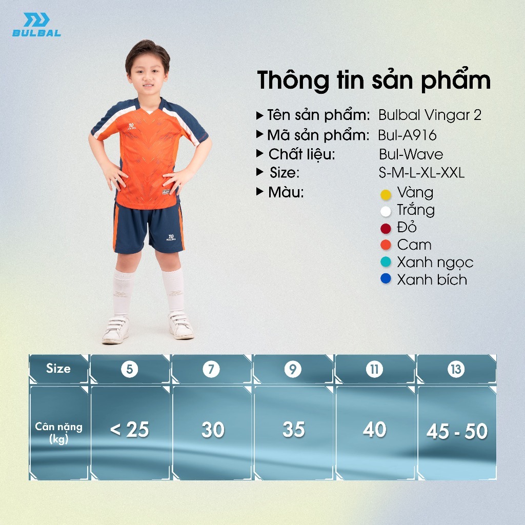 Bộ Quần Áo Bóng Đá Trẻ Em BULBAL Vingar Chất Vải Bul-Wave, Mềm Mại, Thoáng Mát
