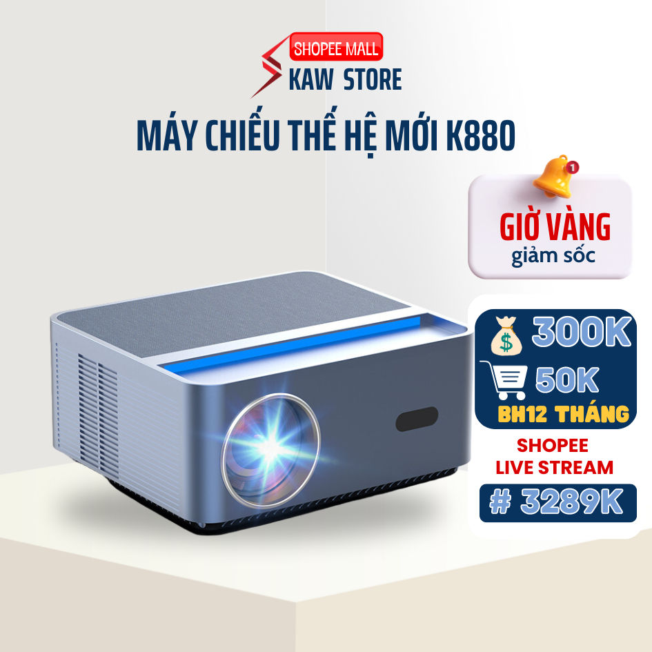 Máy Chiếu Mini 4K K880, Chính Hãng KAW, Độ Sáng Cao, Xem Phim, Giải Trí - Bảo hành chính hãng