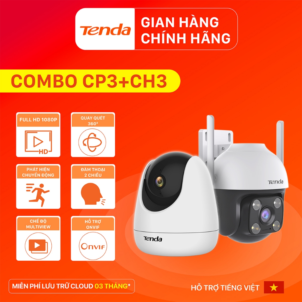 Combo Camera Wifi Quay/ Quét Ngoài Trời và Trong Nhà Tenda CH3, CP3, có màu ban đêm ( 2MP)