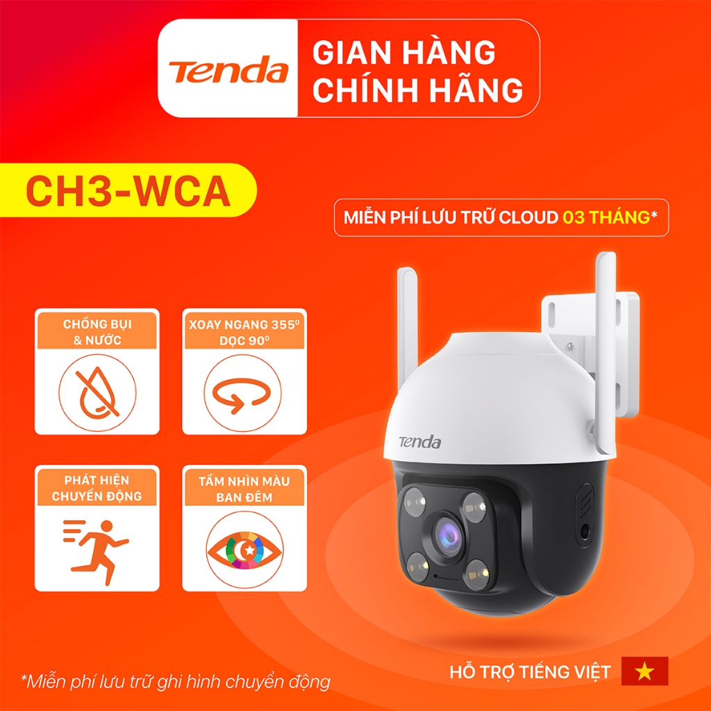 Combo Camera Wifi Quay/ Quét Ngoài Trời và Trong Nhà Tenda CH3, CP3, có màu ban đêm