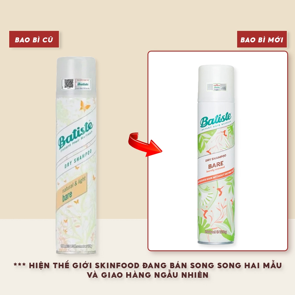 Dầu Gội Khô Giúp Làm Sạch, Ngăn Bết Dính Tóc Làm Bồng Bềnh Tức Thì Batiste Dry Shampoo 200ml